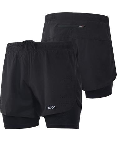 Lixada Men's 2-in-1 Running Shorts - Quick Drying & Breathable - Black Large - Buy Online on GoSupps.com