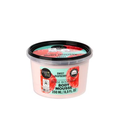 Organic Shop Sweet Raspberry Sense Boosting Body Cream 100% Vegan & Organic Daily Moisturizer & Deep Nourishing Body Mousse Hydrating Natural Lotion Intensive Care & Skin Toning. 250ml