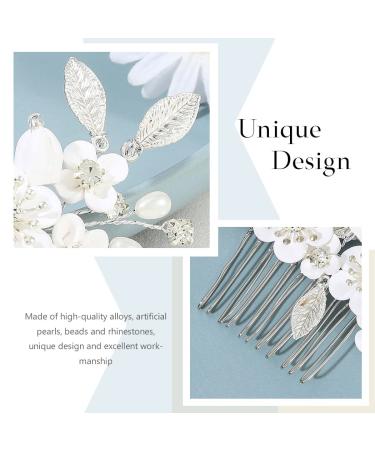 Silver Leaf Flower Bride Wedding Hair Comb with Pearl Accents - Bridal Hair Piece for Women and Girls - Buy Online on GoSupps.com