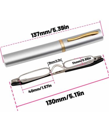 BILIZA Mini Slim Pen Reading Glasses - Compact Red 1.75X Eyeglasses with Portable Clip Case - Stylish Metal Frame Ideal for Travel - Buy Online on GoSupps.com