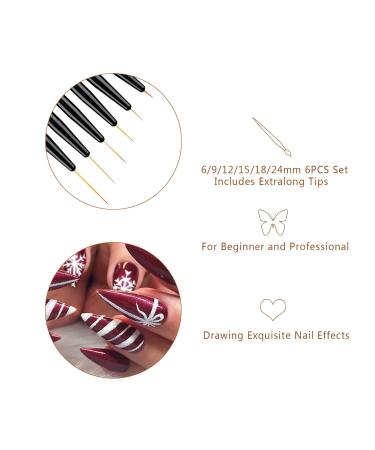 Professional Nail Art Brush Set - 6 Piece Extra Long Nail Polish Liner Pens (6/9/12/15/18/24mm) for Acrylic & UV Gel Designs - Buy Online on GoSupps.com