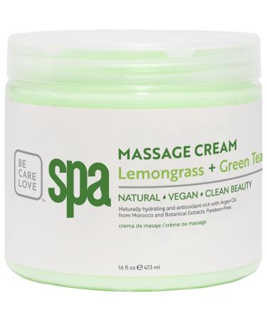 BCL SPA Massage Cream organic Lemongrass + Green Tea body lotion with shea butter aloe vera peppermint argan and jojoba oils body cream to soothe calm & revitalize the skin. Home/Pro use 16 fl oz