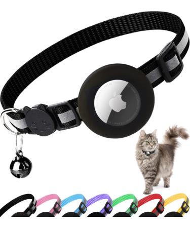 Airtag Cat Collar Breakaway, Reflective Kitten Collar with Apple Air Tag Holder and Bell for Girl Boy Cats, 0.4 Inches in Width and Lightweight Black