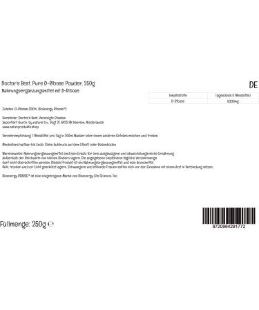 Doctor's Best D-Ribose Powder 250g - Vegan, Highly Dosed, Lab-Tested, Gluten-Free, Soy-Free, Vegetarian, Non-GMO - Buy Online on GoSupps.com