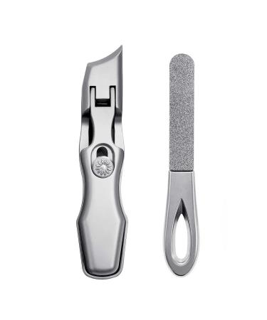 VOGARB Nail Clippers for Thick Nails Extra Wide Jaw Opening Bevel Blades Long Handle Nail Cutter with File Fingernail Toenail No Splash for Men Women Adult Seniors Metallic