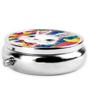 Easter Color Bunny Portable Metal Pill Box | Round Mini 3-Compartment Travel Case for Small Pills - Buy Online on GoSupps.com