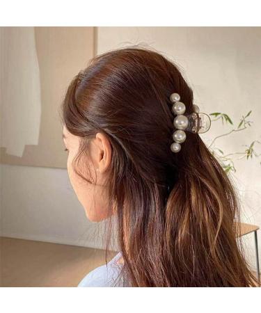 Set of 4 Pearl Hair Claw Clips - Fancy Acrylic Barrettes for Thick Curly Hair - Buy Online on GoSupps.com