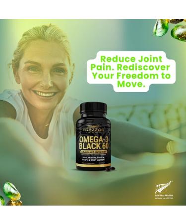 FREZZOR Omega 3 Black for Joint Care & Comfort - New Zealand Green Lipped Mussel Oil Capsules 53x Higher Potency with UAF1000+ Super Antioxidant No Fishy Aftertaste 60 Count (Pack of 2) - Buy Online on GoSupps.com