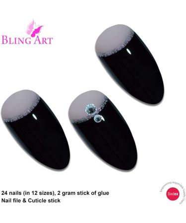 Bling Art Almond False Nails Fake Stiletto Black Crystal 24 Long Tips with Glue - Buy Online on GoSupps.com