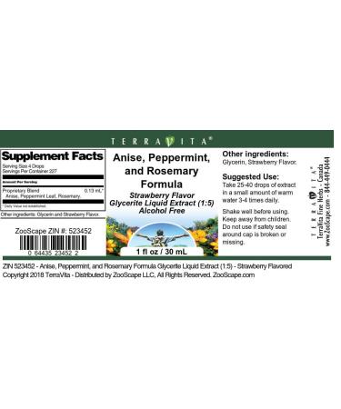 Strawberry Flavored Anise Peppermint & Rosemary Glycerite Extract (1 oz) - Premium Herbal Supplement - Buy Online on GoSupps.com