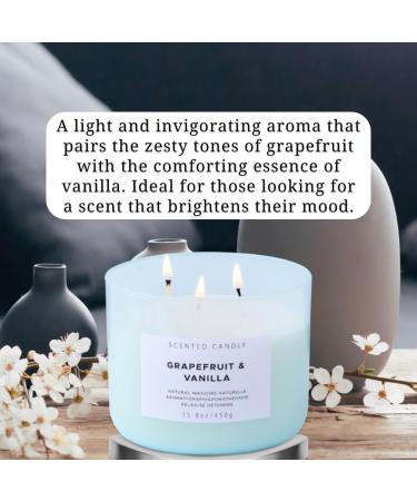 Grapefruit Vanilla 3 Wick Scented Candle | Aromatherapy Stress Relief | Natural Soy Candle | 15.8 oz Spa Freshness | Highly Scented Candle for Home & Relaxation - Buy Online on GoSupps.com