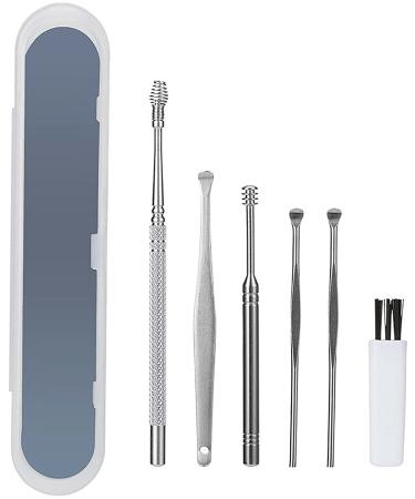 Innovative Spring Ear Wax Cleaner Tool Set 6pcs Ear Pick Earwax Removal Kit Ear Cleansing Tool Set Ear Curette Ear Wax Remover Tool with Cleaning Brush and Storage Box