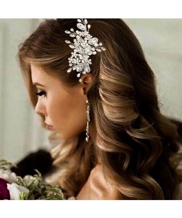 Casdre Crystal Bride Wedding Hair Comb Pearl Bridal Hair Piece Hair Accessories for Women and Girls (A Silver) - Buy Online on GoSupps.com