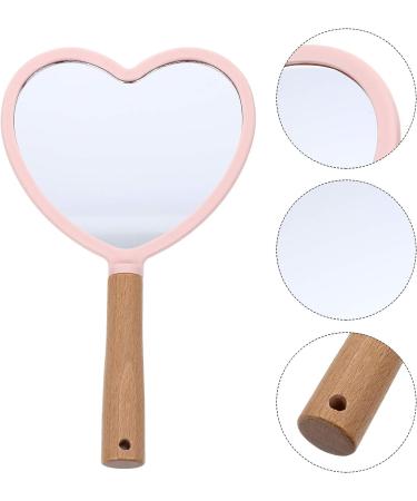 Uonlytech Heart-Shaped LED Makeup Mirror with Wooden Handle - Portable Handheld Cosmetic Mirror for Women - Buy Online on GoSupps.com
