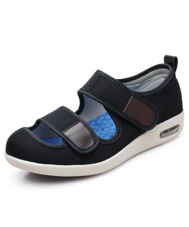 KXSM Diabetic Shoes for Women Extra Wide Width Fattened Widened Adjustable Closure Lightweight for Edema Plantar Fasciitis Bunions Arthritis Swollen Feet Black 39 39 Black
