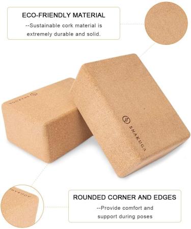 SNAKUGA Cork Yoga Block 2 Pack - Non-Slip 4'' or 3'' High Density Blocks for Pilates, Meditation, Fitness & Stretching - Supportive & Flexible Brick for Improved Poses Balance - 9x6x4 - Buy Online on GoSupps.com