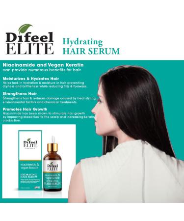 Difeel Elite Niacinamide + Vegan Keratin Hair Serum 2 oz | Hydrating Growth Formula | International Shipping Available - Buy Online on GoSupps.com