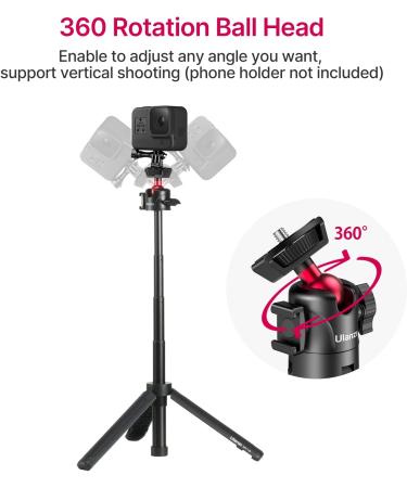 MT-16 Extendable Mini Camera Tripod | Lightweight & Portable Vlog Travel Selfie Stick | 360 Ball Head, Cold Shoe | for Akaso, DSLR, Gopro 5-11 - Buy Online on GoSupps.com
