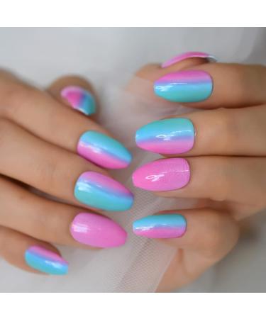 24pcs Chameleon Ombre Short Almond False Nails - Shiny Art Nails for Women & Girls | International Shipping - Buy Online on GoSupps.com