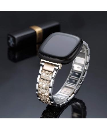 Mtozon Bling Bands for fitbit Sense/Versa 3 | Dressy Luxurious Bracelet for Women | Silver + Champagne Gold - Buy Online on GoSupps.com