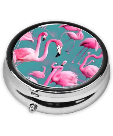 Flock of Flamingos Round Pill Box Organizer - 3 Compartment Travel Pill Holder | Portable & Stylish - Buy Online on GoSupps.com