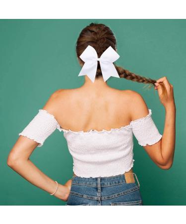 8 Jumbo Large White Cheer Bow Ponytail Holders Pack with Elastic Band - Set of 21 for Cheerleading & Sports - Buy Online on GoSupps.com