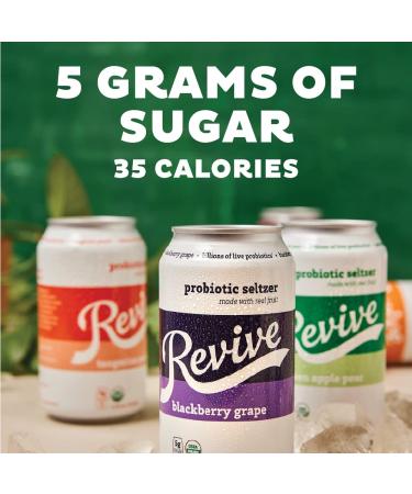 Revive Organic Sparkling Probiotic Seltzer New 12-Pack Mixer | Billions of Live Probiotics Low-Calorie 5g Organic Cane Sugar Vegan & Gluten Free | Supports Gut Health and Immune System New Mixer Pack - Buy Online on GoSupps.com