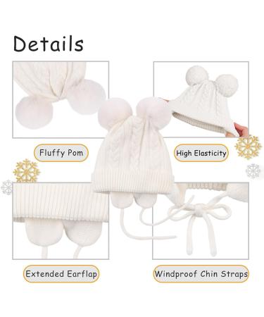 Flower Baby Girls Pompom Beanie 2-4 Years White | Soft Knitted Toddler Hat for Fall/Winter - Buy Online on GoSupps.com