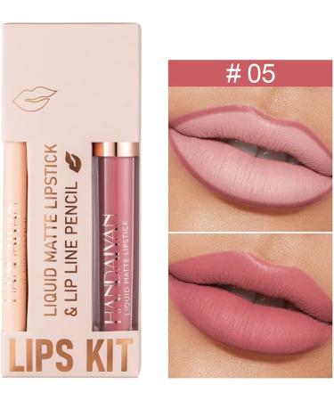 Matte Nude Lip Liner and Lipstick Makeup Set Matte Liquid Lipstick/Nude Lip Stain High Pigment Lipstick & Lipliner Pencil for Women Smooth Lip Color (05) - Buy Online on GoSupps.com