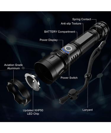 BERCOL Rechargeable LED Flashlight | 100000 Lumens Super Bright | Waterproof and 5 Modes | Ideal for Emergencies and Hiking | Black - Buy Online on GoSupps.com