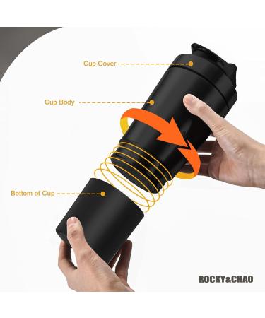 Protein Shaker Bottle 700ML with Mixball & Protein Compartment 200ML Premium Stainless Steel Protein Shaker Leak-Proof Metal Shaker BPA Free Fitness Bottle Shaker for Men and Women Slim Fast Black Protein Shaker With Storage | Black - Buy Online on GoSupps.com
