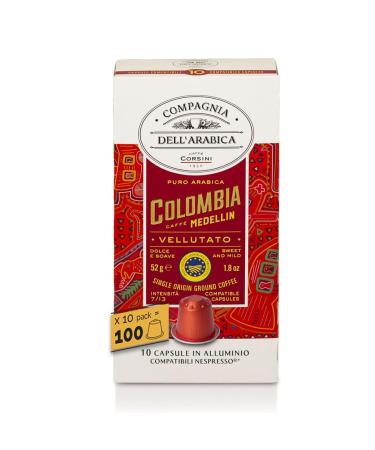 Caffè Corsini - Colombia 100 Nespresso Compatible Capsules, 100% Arabica Coffee, Strength 7/13, 10 Boxes of 10 Capsules, 520g