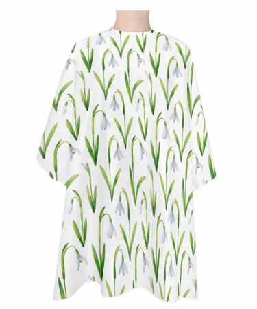 Tulip Flower Barber Cape - Salon Hair Cutting Cape for Women Men Kids Adults Botanical Floral Plant Watercolor Green Haircut Cape with Adjustable Elastic Neckline Hairdressing Stylist Cape Accessories 1 piece 55x63 Inch White Grass Green