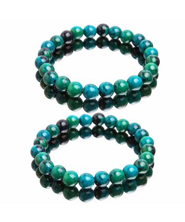 Na 2 pieces of diabetes relief chrysocol bracelet 8mm natural stone elastic bracelet powerbead gem gelstein pearl bracelet round chrysocolla bracelet natural chrysocolla crystal energy pearl bracelet