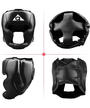 GROOFOO PU Leather Boxing Headgear for Kids and Adults - Ideal for Training, Kickboxing, MMA, Muay Thai, Sparring - Martial Arts Helmet for Karate and Taekwondo - Black (Large) - Buy Online on GoSupps.com
