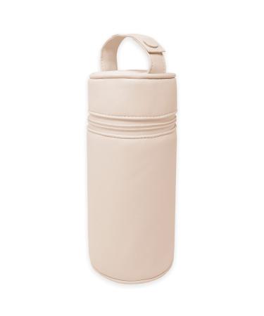 Duffi Baby bottle holder synthetic leather baby mesh pocket warm and cold isolated for bottles or thermos zip and handle simple cleaning beige beige