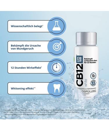 CB12 White Mouthwash - Alcohol-Free Mint Mint 250ml | Fresh Breath & White Teeth with Zinc Acetate & Chlorhexidine - Buy Online on GoSupps.com