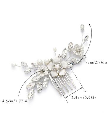 Bridal Hair Comb Silver Flower Wedding Hairpiece Crystal Side Combs for Women - A-Silver - Buy Online on GoSupps.com