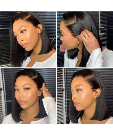 Short Bob Lace Front Human Hair Wig - 13x6 Glueless Brazilian Virgin Hair, 150% Density, Pre Plucked with Baby Hair, Natural Black - 12 Inch - Buy Online on GoSupps.com