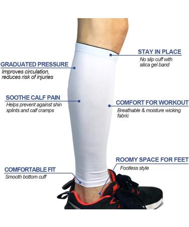 Beister Calf Compression Sleeves - Footless Shin Splint Support Socks for Men & Women | Pain Relief for Running, Travel, Cycling | White M - Buy Online on GoSupps.com