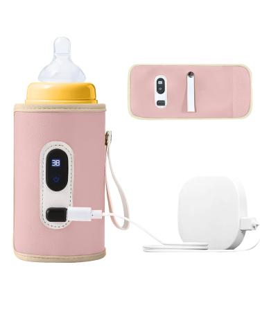 Portable Baby Bottle Warmer Bag- USB Bottle Warmer Baby Travel 5 Gears Adjustable Bottle Warmer Bottles for Milk and Food(Pink)