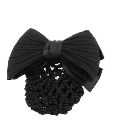 Black Ruched Bowknot Bow Snood Net Bun Cover Barrette Hair for