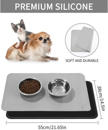 Waterproof Non-Slip Silicone Feeding Mat Set for Dogs & Cats - 55x38cm Black & Gray - Anti-Slip Pet Bowl Pad - Buy Online on GoSupps.com