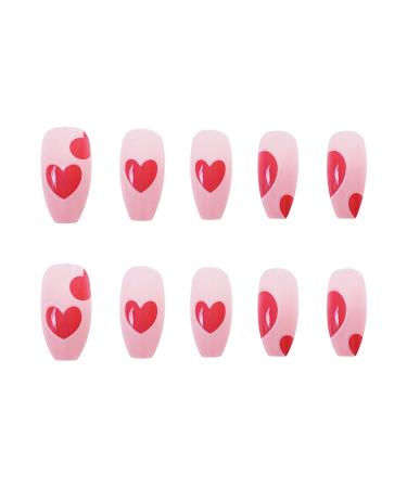 Love Heart Press-On Nails 24pcs Rose Red Full Cover Long Coffin Fake Nails for Women & Girls | Perfect Love Style Design - Buy Online on GoSupps.com