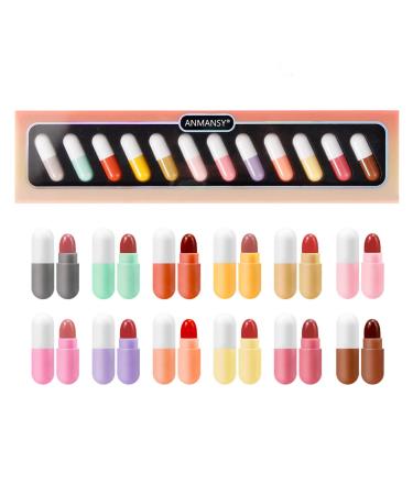 Mini Lipstick Set 12 Colors Capsules Matte Lipstick Mini Pill Lipstick for Women Waterproof Long Lasting Mini Capsules Velvet Lipstick Set