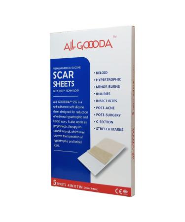 GOOODA Silicone Scar Sheets Strips Tape 4x7.5 - 5 Sheets | Scar Removal & Reduction for Surgical Treatment, Keloids, Burns, Tummy Tuck, Acne, C-Section, Stretch Marks | Silicone Cream - Buy Online on GoSupps.com
