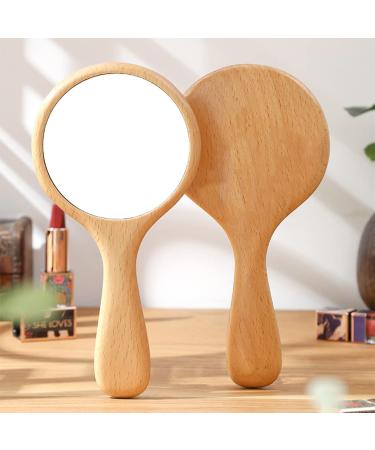 TOF&HAMY Small Handle Hand Mirror Wooden Frame  Portable Single Side Handheld Vanity Mirror Cute  Travel Hand Mirror with Handle  Personal Makeup Face Mirror for Womens Girls  Hd Real Mirror