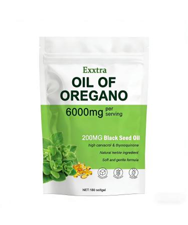 Juvein Exxtra Oil of Oregano with Black Seed Oil 6000mg 2 in 1 Oregano Oil Capsules Non-GMO Gluten Free 180 Softgels (1pc)