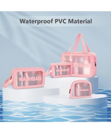 5PCS Clear Toiletry Bag Set - Waterproof Travel Makeup Bags for Men and Women in Pink - Buy Online on GoSupps.com