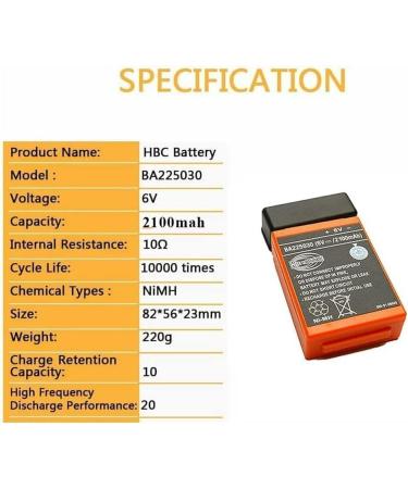 Buy 2 Pack 2100mAh BA225030 6V HBC Radiomatic Rechargeable Battery for Crane Pump Truck Remote Control - Buy Online on GoSupps.com